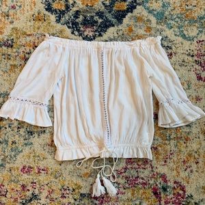 LA hearts off the shoulder top